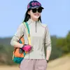Camiseta Respirável de Secagem Rápida para Uso Externo na Primavera e Verão para Mulheres com Gola Alta e Mangas Longas, Elástica e Amiga da Pele, Top de Secagem Rápida para Esportes de Caminhada e Montanhismo