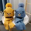 Set de Sombrero de Oso para Niños Invierno Grueso Tejido Forrado de Felpa para Niños y Niñas Estilo Coreano Versátil Lindo Sombrero de Lana