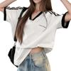 Nueva Ropa de Mujer de Comercio Exterior, Top Casual Versátil de Color Contrastante, Camiseta Blanca de Manga Corta Suelta de Verano Pg9344