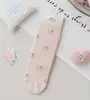 Calcetines de encaje con lazo de fresa, hasta la pantorrilla, Calcetines de algodón rosa y blanco de malla, Calcetines holgados estilo Soft Girl japonés
