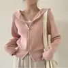 Cardigan de Tricô Grosso com Capuz Estilo Preguiçoso Outono Inverno Estilo Coreano Ins Design com Zíper Gola Alta Suéter Feminino