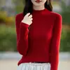 Suéter base de primera línea listo para usar, corte ajustado 25 Otoño/Invierno Suéter tipo pullover negro para mujer, cuello semi alto, tejido ajustado
