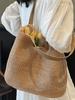 Bolso Nuevo de Hombro de Paja de Algodón Tejido a Mano Bolso Tejido Hueco Bolso Tote Portátil de Gran Capacidad para Vacaciones Playa para Mujeres