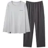 Pijama Nuevo para Hombre Tallas Grandes 2026, Manga Larga y Pantalón Largo para Primavera y Otoño, Algodón Puro Cuello Redondo Sudadera Ropa de Casa