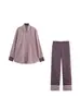 Comercio Exterior 2025 Primavera y Verano Nuevo Estilo Europeo y Americano Moda Femenina Casual Camisa con Estampado Textura de Satén de Seda + Pantalones