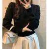 Suéter de punto negro de cuello redondo para mujer, nuevo de Otoño-Invierno 2026, top de punto holgado y elegante