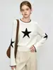 Tricô jacquard simples e estiloso com padrão de estrelas, manga longa, para mulheres, estilo outono precoce, versátil com mangas levemente flare, suéter de outer wear macio e aconchegante