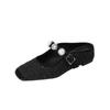 796-9 Zapatos de Salón Casuales Estilo Hada Altura Interior Punta Cuadrada 25 Nuevos Estilo Suave Pequeño Fragante Hebilla de Pedrería Zapatos Traseros Abiertos