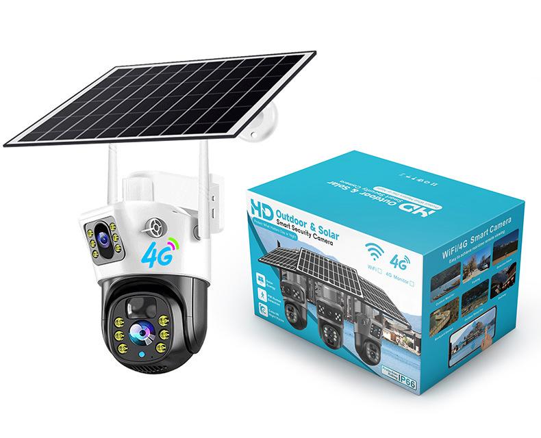 太阳能4G全景V380监控器无线手机远程室外双镜头枪球双目摄