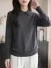 Elegante suéter de punto de alta gama para mujer, con cuello, adornado con pedrería, color gris, corte holgado, lana de hilo fino, suéter fino, capa base, nuevo estilo primavera/otoño