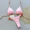 2026 Nuevo Bikini Sexy Transfronterizo Europeo y Americano de Color Sólido Arcoíris con Atar Push-Up Traje de Baño de Venta Caliente Amazon