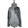 Chaqueta cárdigan de chica hot retro americana transfronteriza con estampados de calavera, cruz y letras, cuello alto, cremallera completa y bolsillos