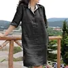 Nova mãe de meia-idade primavera e verão plus size design sentido nicho V-neck solto vestido de comprimento médio mulheres Venda por atacado