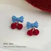 Pendientes de Cereza de Colores Contrastantes Dulces y Lindos, Tachuelas para Orejas con Lazo Estilo Coreano Femenino, Pendientes de Frutas Creativos Personalizados para Mujer