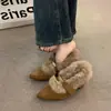 Zapatos de algodón tipo Birkenstock para mujer que aumentan la altura, forrados de polar, colección de invierno 2026, ropa de abrigo de otoño, zapatos peludos de tacón alto, mocasines cálidos