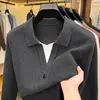 Suéter de punto para hombre estilo "old money" de otoño e invierno, corte holgado casual con diseño de dos piezas falso, cálido top de punto para hombres jóvenes y de mediana edad