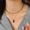 Colar vintage de titânio duplo com pedra preta feminina corrente de clavícula pequena de verão 2021 nova moda não desbota