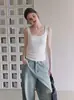 Camisole quadrada requintada estilo tailandês para mulheres, adequada para o verão, justa, elegante e sem mangas para usar em camadas