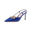 Vestido de Noite Elegante Estilo Francês Sandálias de Salto Alto com Biqueira de Strass Sandálias para Mulheres Primavera e Verão Bico Fino Cetim Branco Sapatos de Casamento Sapatos para Madrinhas