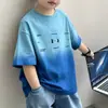 Ropa 100% Algodón Puro para Niños Niños, Tallas Mediana y Grande Niños Niños, Camiseta Suelta de Manga Corta Estilo Coreano, Top para Niños Niños Tie-Dye de Color Contrastante 100% Algodón