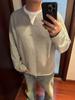 Sudadera de Cuello en V Waffled Falsa de Dos Piezas para Hombre Primavera y Otoño Estilo Americano Pesado Marca de Moda Ruffian Textura Guapa Camiseta de Manga Larga