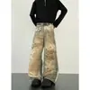 Calça Jeans Estampada Resistente Estilo Retrô Americano Desgastado para Homens, Novo Estilo de Outono, Design de Nicho, Calça Larga Reta Solta