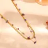 Corrente de Cintura Europeia e Americana em Aço Titânio Transfronteiriça para Mulheres, Corrente de Cintura Versátil de Luxo Leve Moda Aço Inoxidável Dupla Camada Cristal Vermelho Ametista