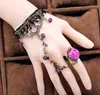 Acessórios de Mão Femininos Europeus e Americanos Retrô Renda Tengling Cristal Lolita Elegante Pulseira de Renda com Corrente Integrada e Anel