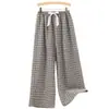 Pantalones de dormir de algodón nube para mujer, nuevo estilo de verano, pantalones caseros a cuadros tejidos de colores, pantalones casuales de pierna ancha y finos que se pueden usar afuera