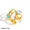Design europeu e americano anel de aço inoxidável feminino turquesa moda luxo leve anel de ouro 18k anéis senso de alta qualidade não desbota