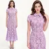 Artículo popular para pedidos en línea: Vestido midi de cola de pez, suave y elegante, con encaje jacquard calado y manga corta, vestido de verano en stock