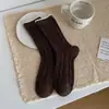 Calcetines de media pantorrilla para mujer en color marrón Maillard con patrón de rombos retorcidos, lazo, jacquard Fair Isle, sin costuras, transpirables y absorbentes del sudor