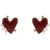 2022 Nuevos Pendientes Franceses Vintage de Esmalte Color Vino Tinto con Circonita Corazón de Amor Pendientes Divertidos Juguetones para Mujer Pendientes de Corazón Melocotón