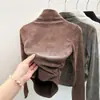 Nueva Camiseta Base de Terciopelo Alemán de Cuello Alto a Media Altura para Mujer Otoño/Invierno 2026, Corte Ajustado, Hombro Normal, Camiseta de Manga Larga con Tie-Dye Único
