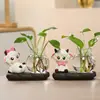 Adorno Hidropónico de Corderito Lindo con Base de Oveja Cerámica, Florero de Vidrio, Manualidad Decorativa de Escritorio con Planta Verde