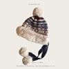 Sombrero Nuevo para Mujer Sombrero de Punto de Tres Bolas con Protección para las Orejas Jacquard de Letras Sombrero del Noreste Forrado de Lana Grueso Estilo Étnico Sombrero Lei Feng