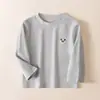 Camiseta de manga larga de algodón puro Youzhuang para niños, otoño e invierno, 280g, camiseta interior cálida de color caramelo para niños y niñas, ropa de otoño para bebés