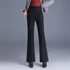 Pantalones simples, forrados de polar, ligeramente acampanados para mujer, nueva colección otoño/invierno 2026, de tiro alto, adelgazantes, con una abertura, elegantes, adecuados para el trabajo y el uso casual