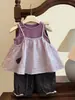 Verano Nuevo Estilo Camisola para Niñas Estilo Coreano Capa Superior sin Mangas Camisa de Muñeca Conjunto de Pantalones Casuales Elegantes para Niños Ropa para Niños