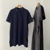 Vestido Curto Manga Curta Gola Polo Estilo Coreano para Mulheres, Verão Solto Reto Emagrecedor Casual Curto Comprimento Médio Camiseta