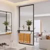 Pantalla de Media Pared para Baño Estilo Crema de Lujo Ligero con Panel Divisor de Vidrio Corrugado para Zonas Húmedas y Secas, Estante para Lavabo