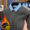 Suéter Masculino de Lã Espesso com Aveludado Quente 2026 Inverno Novo Estilo Falso Duas Peças Gola Lapela Manga Longa Suéter Masculino