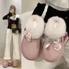 Super gruesas cálidas tamaño pequeño casa 2026 puntera cerrada suela de pelo pantuflas para mujer sentido interior mierda rosa