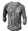 Nueva Camiseta de Manga Larga para Hombre de Moda Callejera Estilo Europeo y Americano de Venta Caliente Transfronteriza con Abertura Frontal, 7 Botones y Estampado Digital 3D