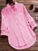 Comércio Exterior Transfronteiriço Roupas Femininas Aliexpress Ebay Camisa de Bolso Vintage de Manga Longa com Gola Reversível Xadrez Solta
