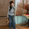 Camiseta Básica de Cuello Redondo para Niñas 2026 Otoño Nuevo Estilo Coreano con Volantes de Perlas Manga Larga Irregular para Niños Mayores