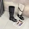 2026 Modelo Nuevo Hebilla de Cinturón Botas de Caballero, Caña Ancha, Adelgazante, Patchwork, Tacón Grueso, Botas Largas Negras para Mujer