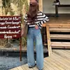 Jeans retro azul claro sob medida, corte slim, perna larga, para mulheres, novo estilo outono 2026, que cobre o quadril, adequado para figuras baixinhas, com caimento fluido
