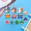 Pintura a Óleo Gotejante Desenho Animado Flor Colorida Quarto Cogumelo Borboleta Flor Liga Pingente Brincos Pulseira Chaveiro Acessórios de Joias DIY