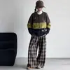 Roupa de outono para meninas: Cardigã intrincadamente bordado, jaqueta de tricô de outono para meninas, roupas infantis estilo coreano, conjunto de calça xadrez